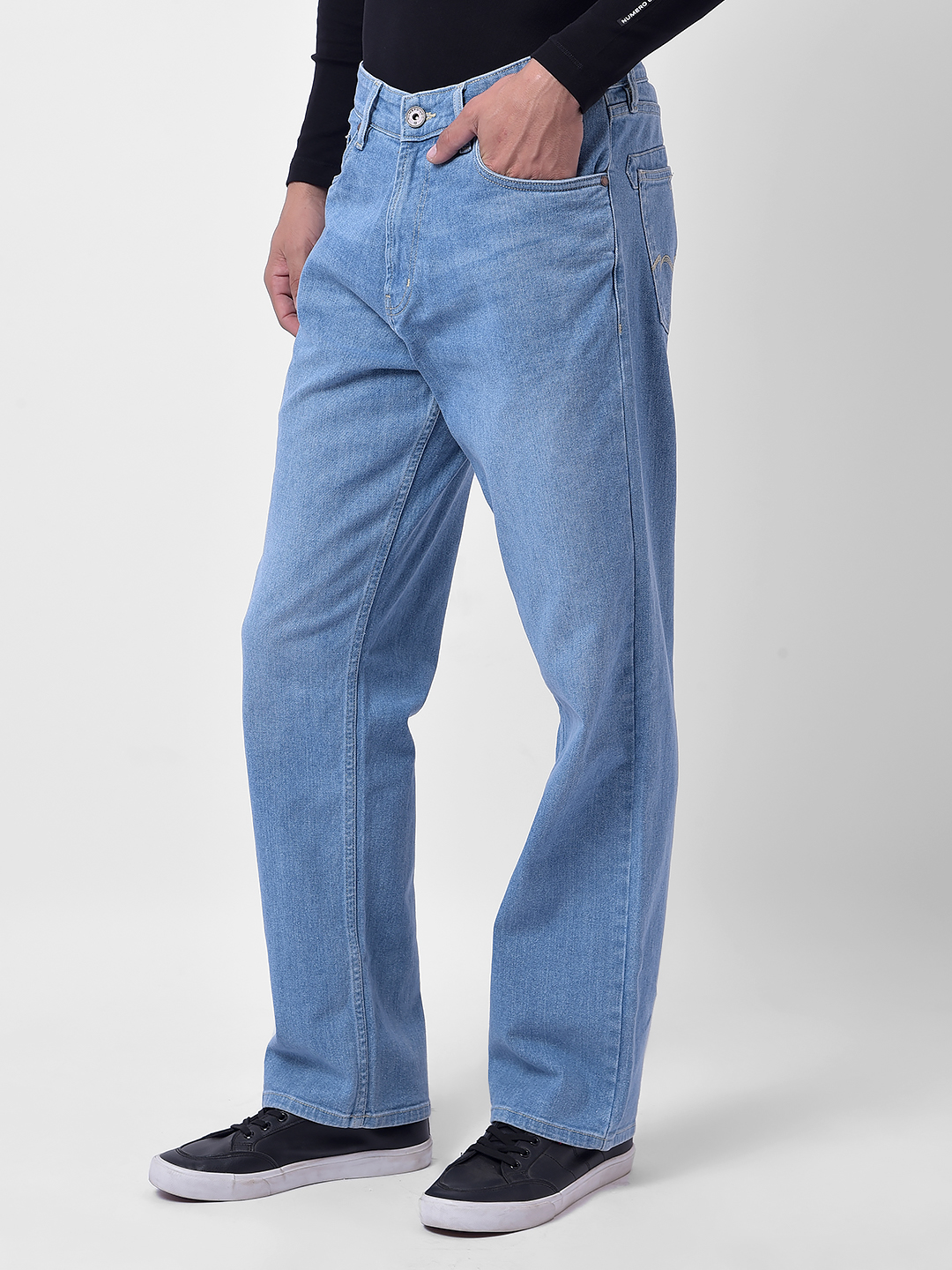 Numero Uno Men Light Blue Wide-Leg Sustainable Jeans
